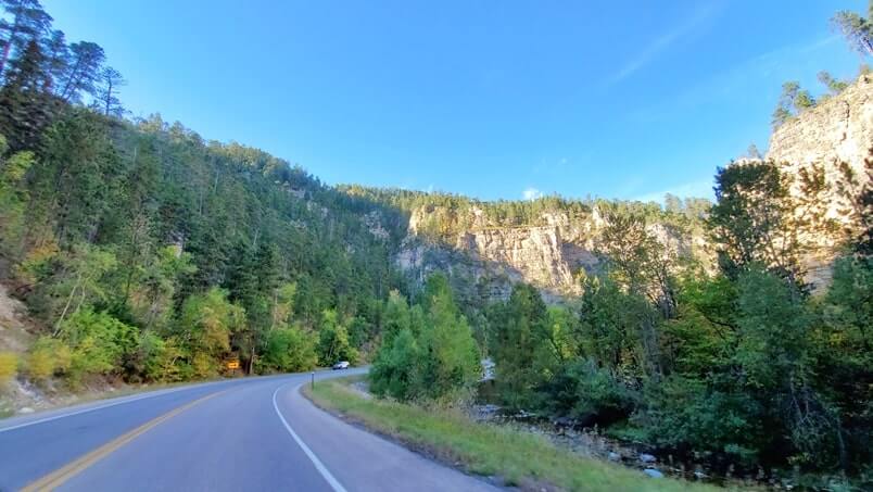 driving the spearfish canyon scenic byway from bridal veil falls to split rock. black hills. south dakota