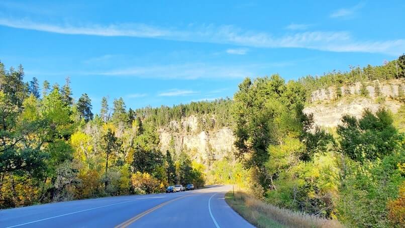 driving the spearfish canyon scenic byway from split rock to spearfish. black hills. south dakota