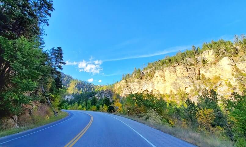 driving the spearfish canyon scenic byway from split rock to spearfish. black hills. south dakota