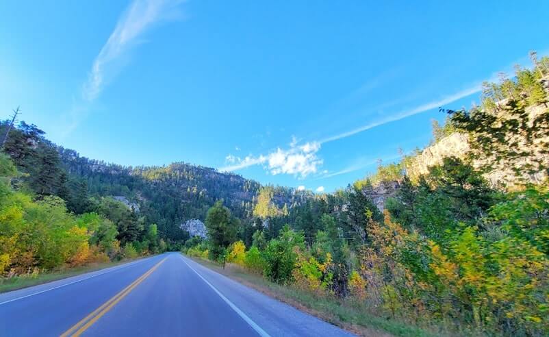 driving the spearfish canyon scenic byway from split rock to spearfish. black hills. south dakota