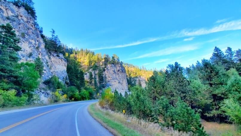 driving the spearfish canyon scenic byway from split rock to spearfish. black hills. south dakota