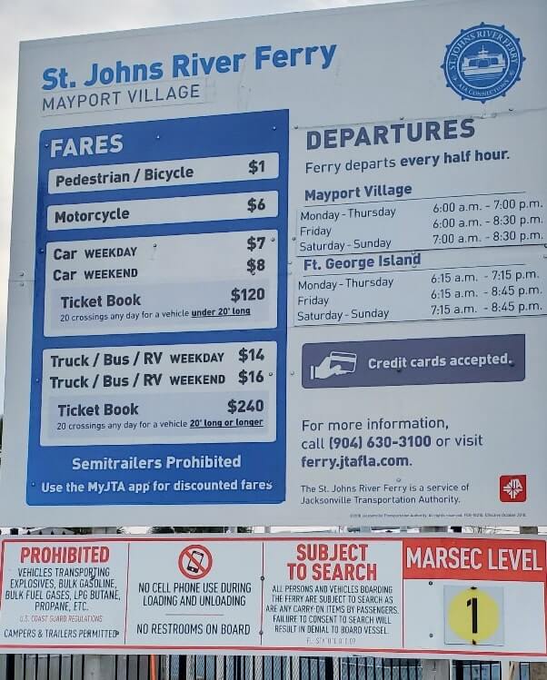 st johns river ferry fee cost. mayport ferry fee cost