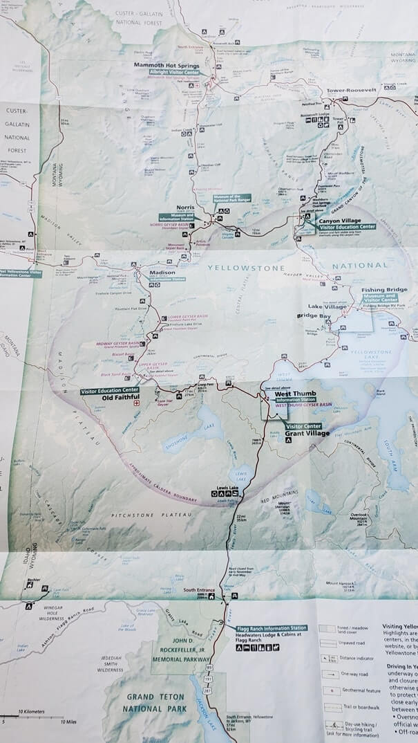 yellowstone national park map, south entrance