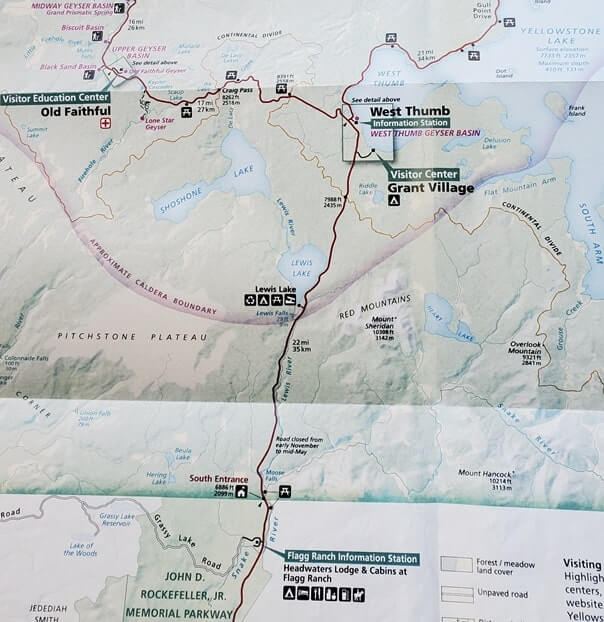 yellowstone national park map, south entrance