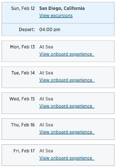 transpacific cruise itinerary. transpacific cruise from california, san diego. cruise ports.