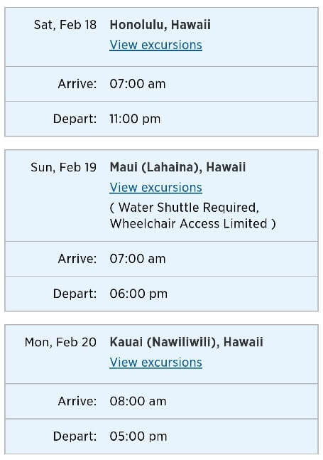 transpacific cruise itinerary. transpacific cruise to hawaii. honolulu, oahu, lahaina, maui, nawiliwili, kauai. cruise ports.