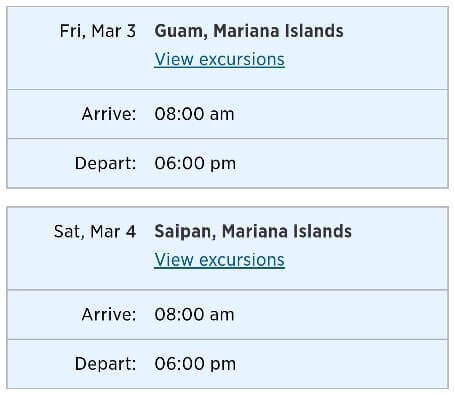 transpacific cruise itinerary. transpacific cruise to guam, saipan, northern mariana islands. cruise ports