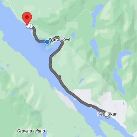 ketchikan cruise port to totem bight state park bus route map. ncl ward cove to totem bight state park bus route map