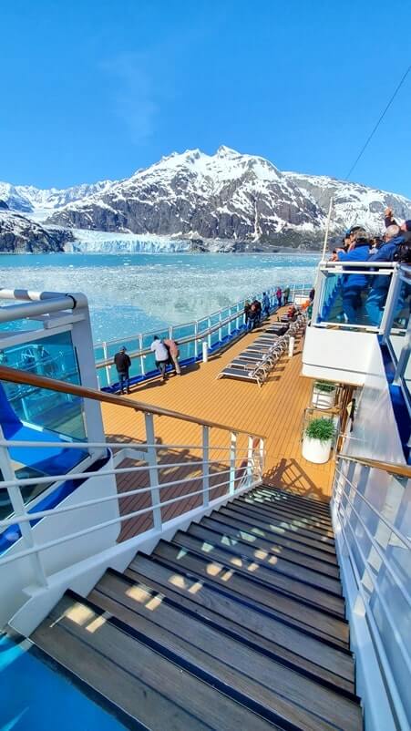 majestic princess, outside deck, stairs and more stairs from lido deck back of the ship. princess cruise ship outdoor public viewing area