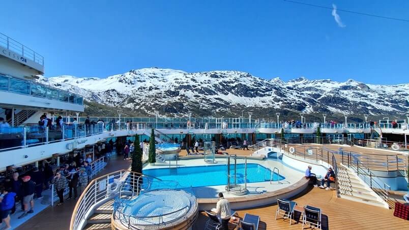 majestic princess, outside deck, stairs from lido deck near pool. princess cruise ship outdoor public viewing area