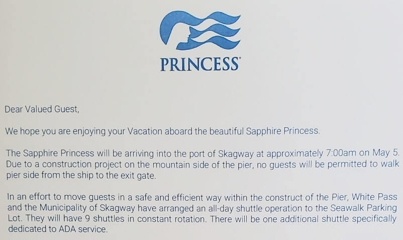 skagway cruise port shuttle letter. shuttle from skagway cruise port