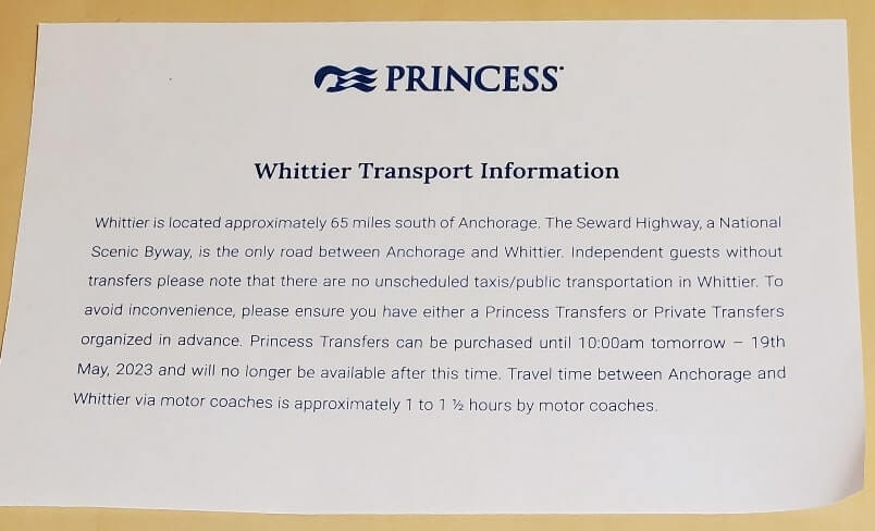 whittier cruise port to anchorage transportation