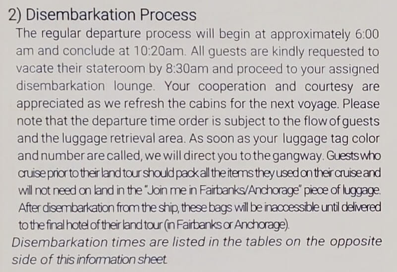 whittier disembarkation information