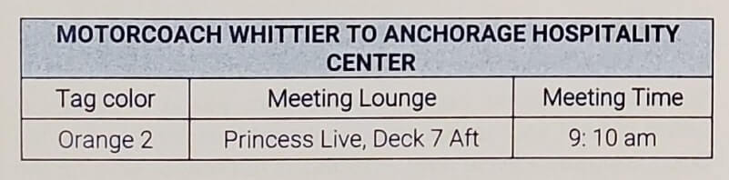 whittier disembarkation times. what time can you get off the cruise ship in whittier