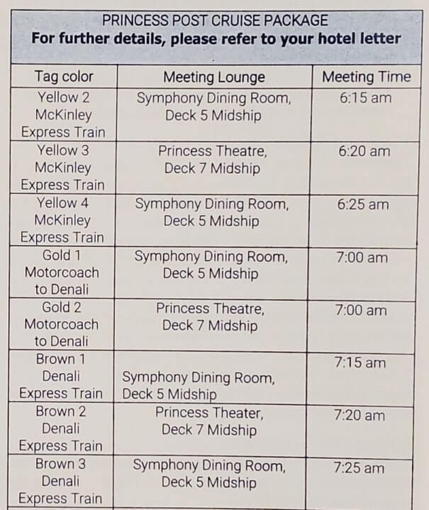 whittier disembarkation times. what time can you get off the cruise ship in whittier