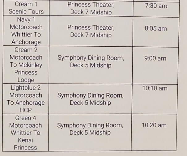whittier disembarkation times. what time can you get off the cruise ship in whittier