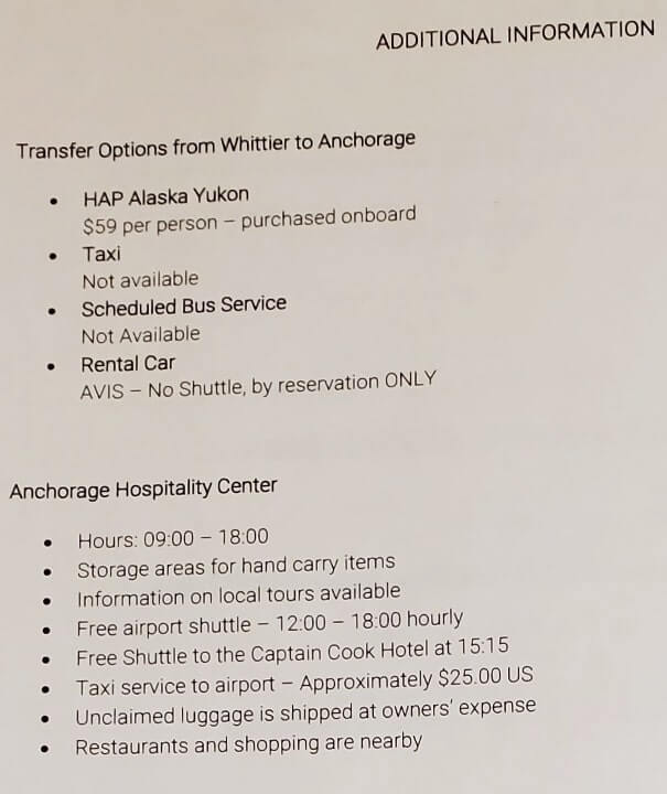 transportation from whittier. getting off the cruise ship in whittier. whittier to anchorage transportation