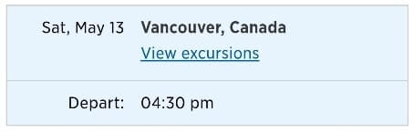 alaska cruise itinerary for vancouver to anchorage. time in vancouver cruise port itinerary