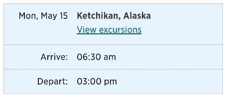 alaska cruise itinerary for vancouver to anchorage. time in ketchikan cruise port itinerary
