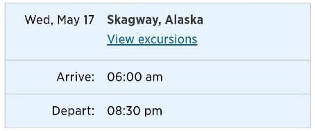 alaska cruise itinerary for vancouver to anchorage. time in skagway cruise port itinerary