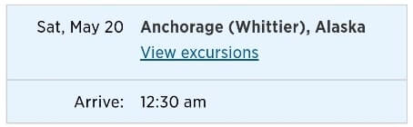 alaska cruise itinerary for vancouver to anchorage. time in anchorage whittier cruise port itinerary