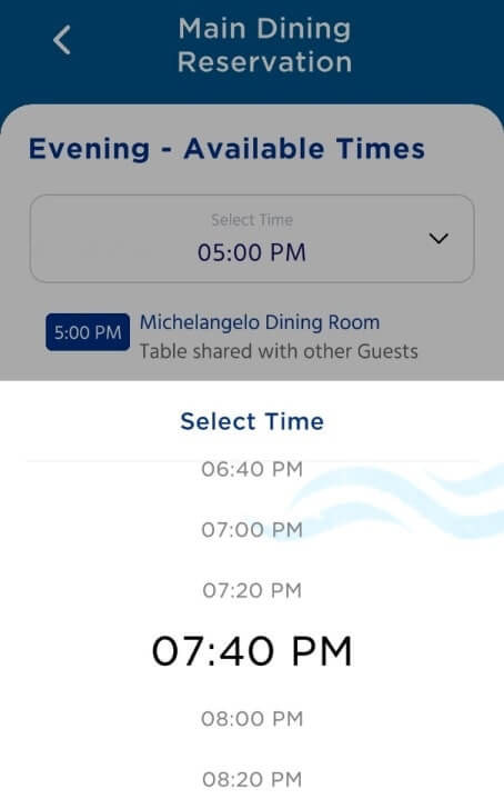 how to make princess cruise dining reservations. main dining room time, hours