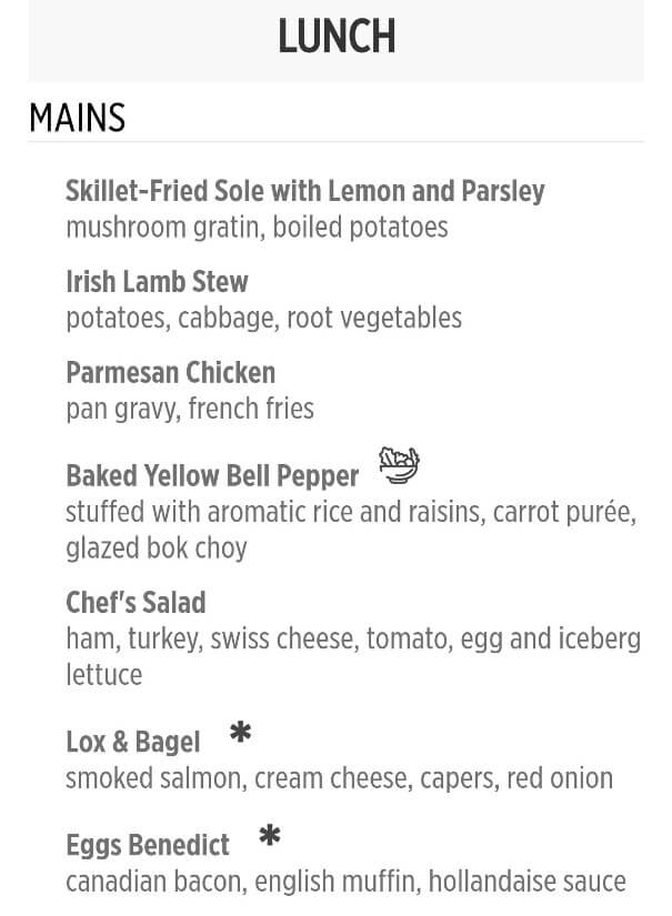 princess cruise lunch menu