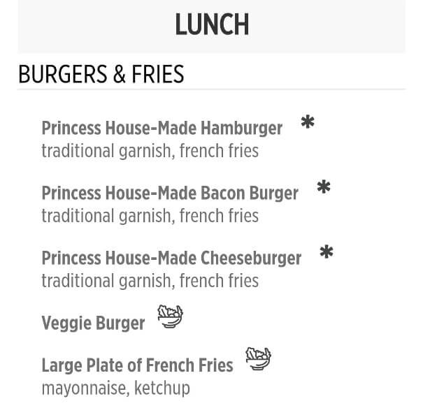 princess cruise lunch menu