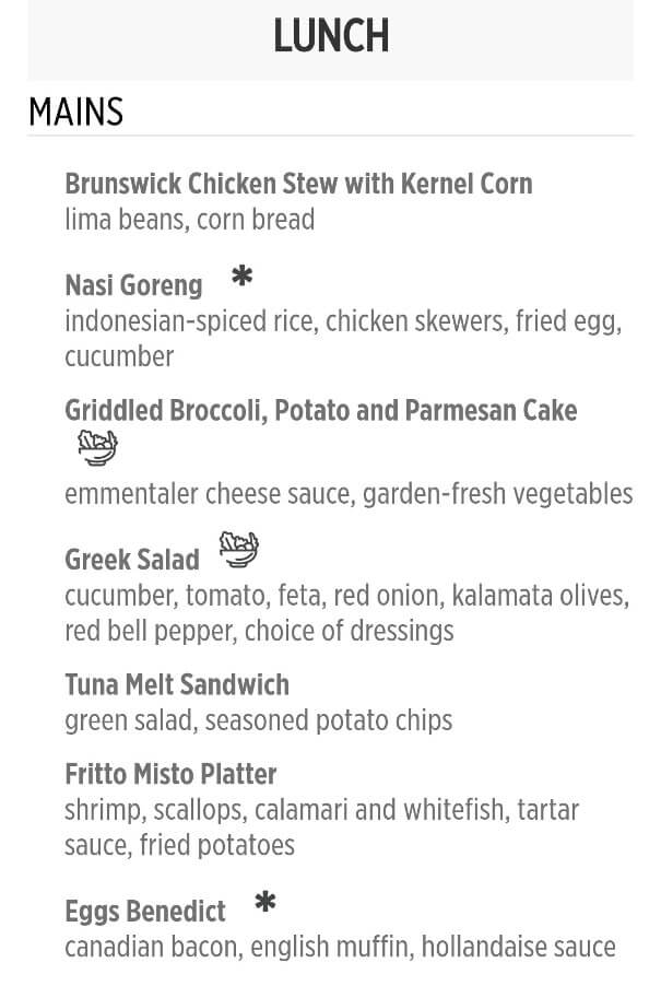 princess cruise lunch menu