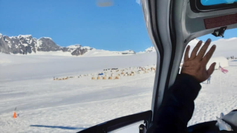 alaska helicopter tour to glacier dog sledding glacier camp. denver glacier sled dog camp. temsco helicopter tour with glacier landing