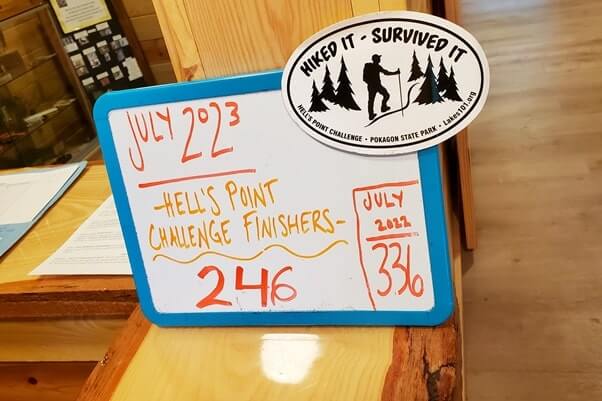 hells point challenge finisher. hiking in pokagon state park