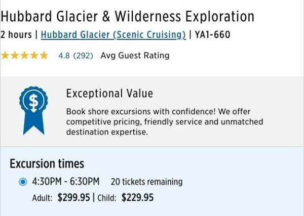 hubbard glacier excursion cost