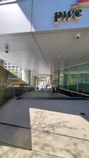 walking to vancouver cruise port, pwc building