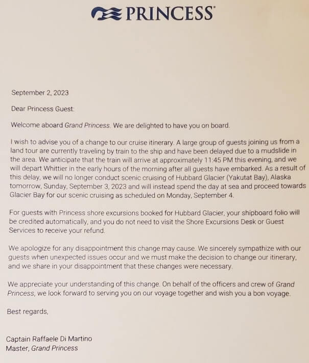 cruise port canceled. hubbard glacier canceled