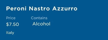 italian beer on a princess cruise ship. princess cruise beer menu