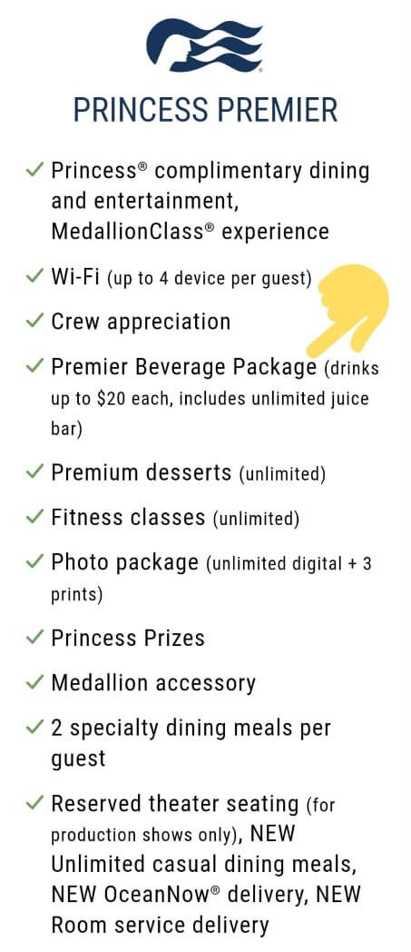 wine included in princess premier package. princess drinks package
