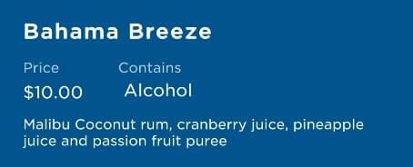 tropical cocktails on a princess cruise ship. cruise cocktail ingredients. bahama breeze