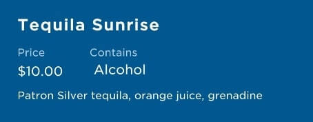 tropical cocktails on a princess cruise ship. cruise cocktail ingredients tequila sunrise