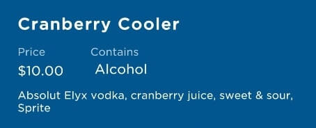 tropical cocktails on a princess cruise ship. cruise cocktail ingredients. cranberry cooler