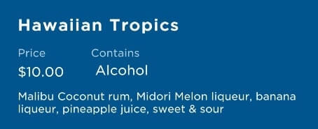 tropical cocktails on a princess cruise ship. cruise cocktail ingredients hawaiian tropics