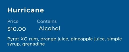 tropical cocktails on a princess cruise ship. cruise cocktail ingredients hurricane