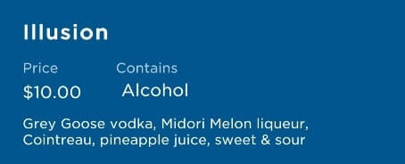 tropical cocktails on a princess cruise ship. cruise cocktail ingredients illusion
