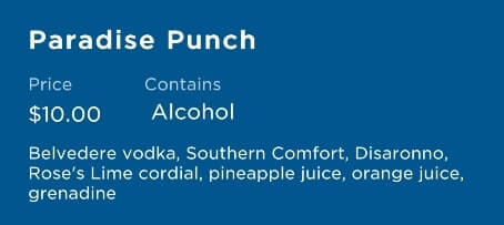 tropical cocktails on a princess cruise ship. cruise cocktail ingredients paradise punch