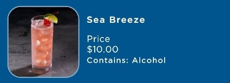 tropical cocktails menu on a princess cruise ship. cruise cocktail menu. sea breeze