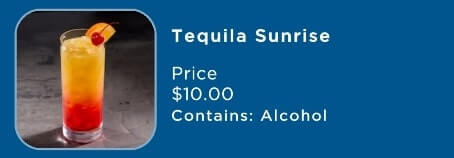 tropical cocktails menu on a princess cruise ship. cruise cocktail menu. tequila sunrise