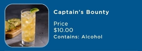 tropical cocktails menu on a princess cruise ship. cruise cocktail menu. captain's bounty
