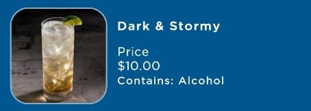 tropical cocktails menu on a princess cruise ship. cruise cocktail menu. dark and stormy