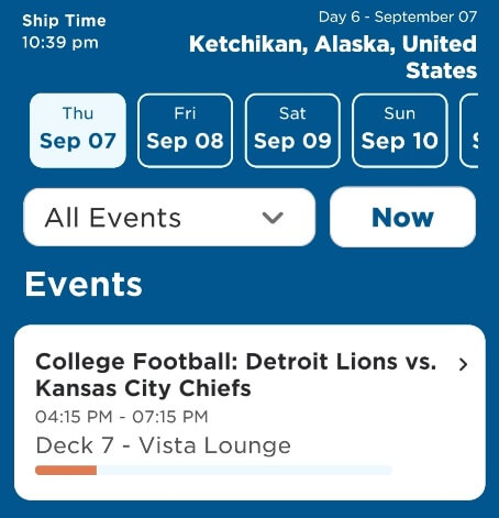 you can watch football games on princess cruise ship