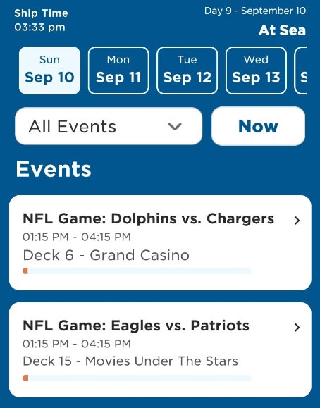 you can watch nfl games on a princess cruise ship. sunday nfl game