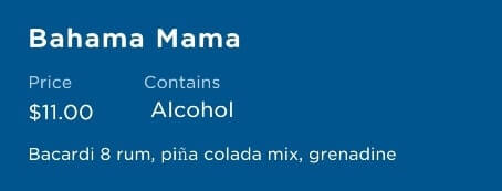 princess cruise ship frozen drinks. bahama mama ingredients